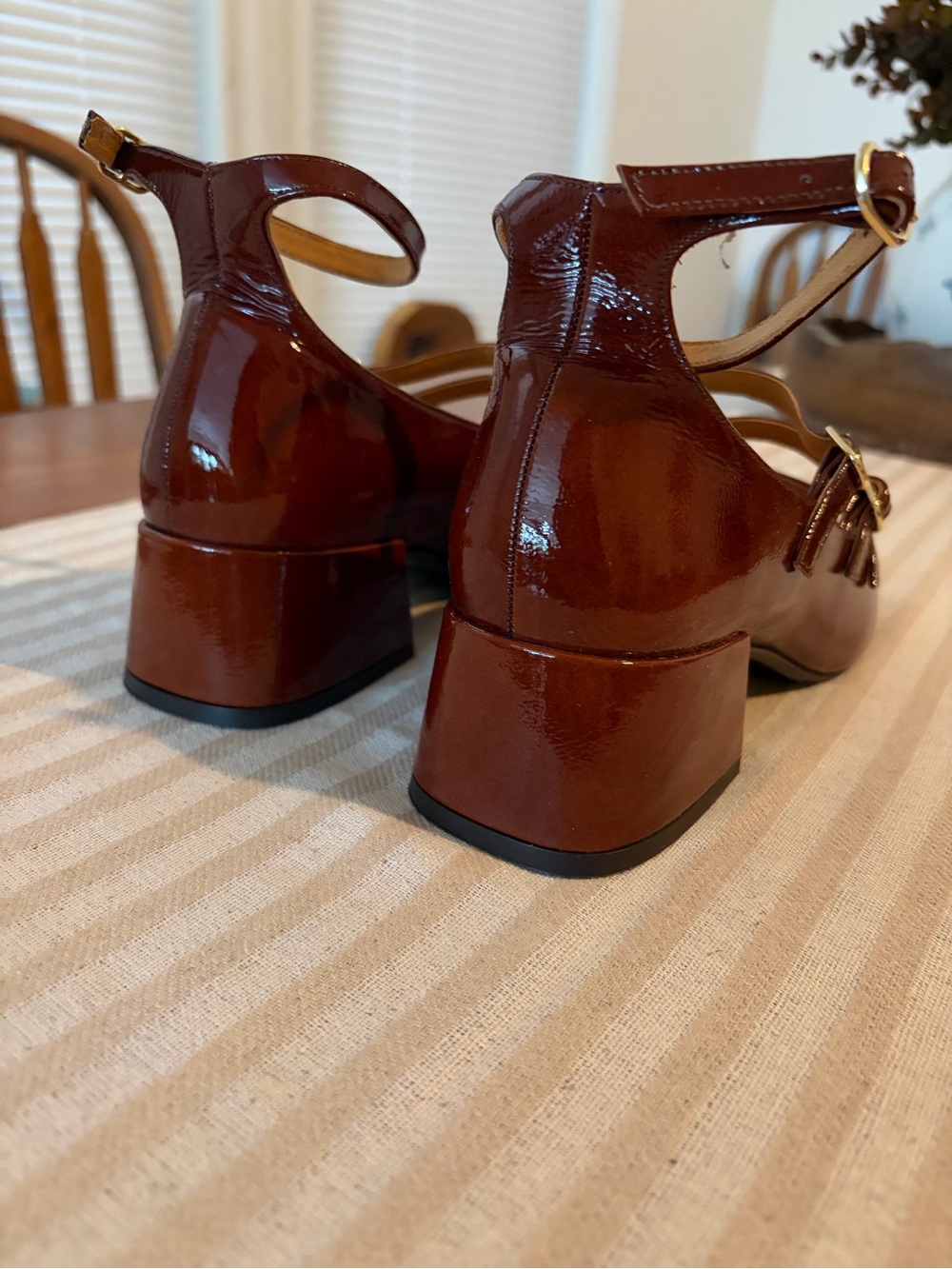 Sezane - Women’s Patent Leather Mahogany Multi-Strap Mary Jane’s - Picture 2 of 5
